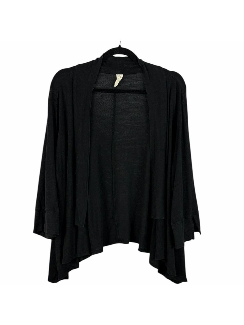 Chalet Lagenlook Linen Long Sleeve Open Front Shrug Cardigan Large Black